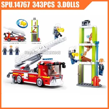 0966 343pcs Interior de Resgate de Incêndio de Combate a incêndios Caminhão Escada Menino Blocos de Construção de Brinquedo Tijolo