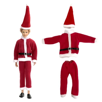 1 Conjunto Nova Natal, Roupas da Moda Camisa +Red Hat para o Boneco Ken Acessórios de Roupa Para 1/6 do sexo Masculino Boneca Festa de Santa Brinquedos