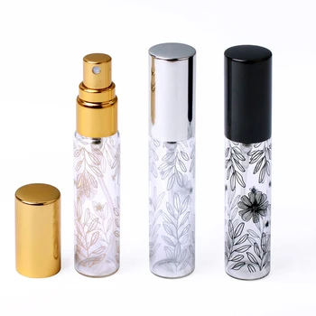 10ml Portátil Decorativo Padrão de Garrafa de Vidro de Perfume com Atomizador Vazio Cosméticos Mini Garrafas Reutilizáveis Viajante Parfum Caso