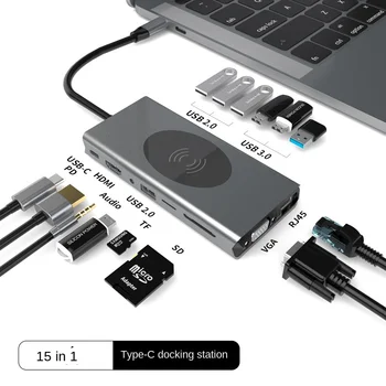 15-em-1 Tipo C Estação de Ancoragem USB Hub USB 3.0 de Carregamento sem Fio do Portátil do Adaptador USB para Xiaomi Lenovo Macbook De 13 A 15 de Ar