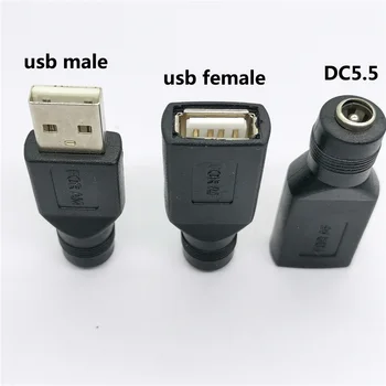 1pcs Computador USB Fêmea Interface para DC5.5 x 2.1 do sexo Feminino masculino usb para DC5.5*2.1 mm Cabeça Adaptador de Conector interno