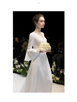 2020 Design Elegante Decote Em V De Seda, Como O Vestido De Noiva Francesa De Casamento Vestido De Fantasia Super Fairy Dress Cetim Andar Comprimento