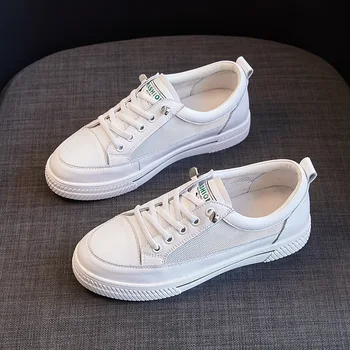 2022 Nova Couro Mulheres Tênis Plana Sapatos Brancos Pequenos Sapatos De Malha De Verão Casual Sapatos Flats