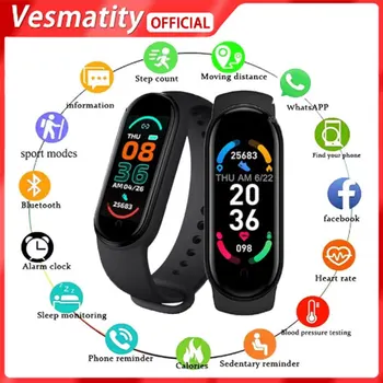 2022 Novo M6 Além De Esportes Smart Watch Frequência Cardíaca Monitorização Da Pressão Arterial Impermeável Smart Watch Homens Mulheres Relógio Multifuncional