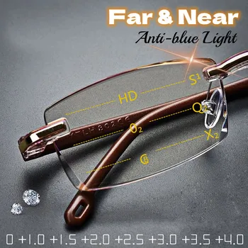 2pcs Multifocais Óculos de Leitura Homens de Diamante de corte de Luz Azul Óculos de Presente de Óculos de Pano sem aro Presbiopia Óculos +1.0 +4.0