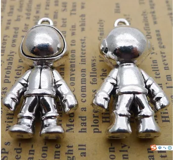 2pcslot 18x33mm 3D Astronautas Cosmonauta Encantos Antigo, de Cor Prata Pingentes para DIY Fazer a Jóia de Charme