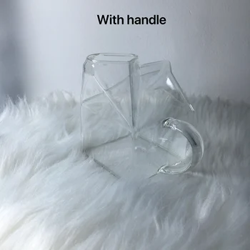 350ml pequeno mini quadrado de vidro de embalagem de leite creme de leite de vidro caixa com alça