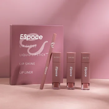 4 Pcs em Uma Caixa de Matte Lip Liner+lip Gloss da Base de dados de Tonalidade de Veludo Líquido Batom Lip Plumpers Produtos de Beleza para as Mulheres, Maquiagem Cosméticos