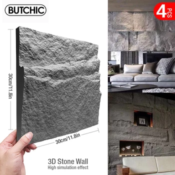 4pcs de 30cm simulação de alta pedra 3D adesivos de parede de pedra, tijolo de papel de parede coberta de parede da sala de estar do rombo 3D do painel de parede do molde telha