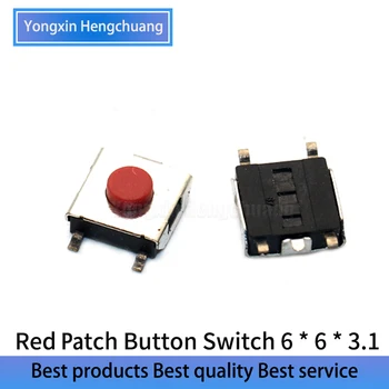 50PCS mancha Vermelha do interruptor do botão 6X6X3.1