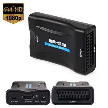 50set HDMI 1080P para SCART para HDMI de Vídeo Composto Estéreo Conversor Adaptador de Áudio USB com o Cabo Para o Céu Caixa de TV HD DVD, STB