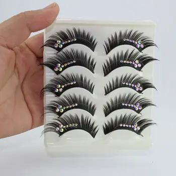 5Pair Olho de Gato Cílios postiços Naturais Glitter 3D Grosso e muito Falso Cílios Brilhantes Handmade Espetado Fuffy Cílios do Olho Ferramenta de Extensão