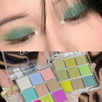 9 Cores, Paleta de Sombra Verde Perolado Fosco Multi-color Eyeshadow Maquiagem Olhos, Maquiagem Glitter Sombra Beleza Cosméticos