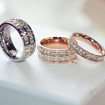 A G&D Requintado de Aço Inoxidável Cor do Ouro de Rosa do Amor Anel para as Mulheres Casal CZ Anel de Cristal Marca de Luxo e Jóia de Presentes de Casamento