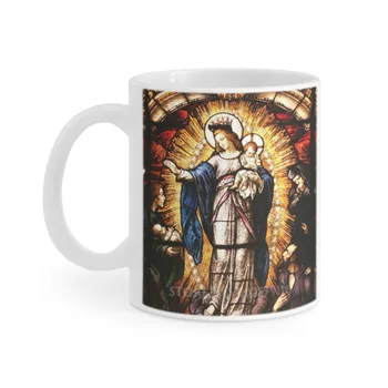 A Virgem Maria Branco Canecas De Café Xícara De Chá De Leite Em Caneca De 11 Oz Jesus Católica De Cristo, A Religião Vitrais Mãe Virgem Maria Café