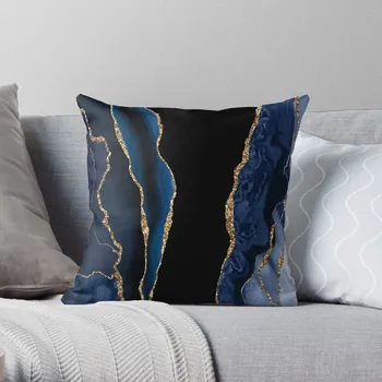 Abstrato Azul e Ouro Moderno Ágata Geodo de Design Jogar Almofadas Decorativas, Capas de Almofadas Para o Sofá de Luxo Almofadas do Sofá