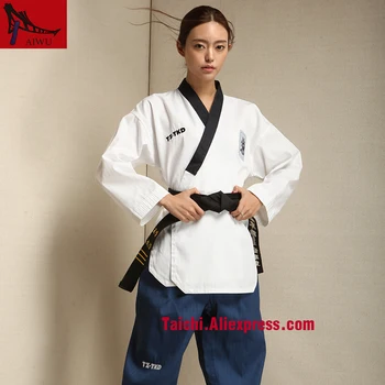 Artes marciais TKD Tae Kwon do a Coreia do V-pescoço Adultos Taekwondo Mestre Uniforme para Poomsae e Formação,WTF Uniforme,160-190 cm
