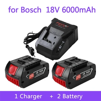 Bateria 18V 6.0 Ah para Bosch berbequim de 18V Li-ion Recarregável BAT609, BAT609G, BAT618, BAT618G, BAT614 + 1Charger