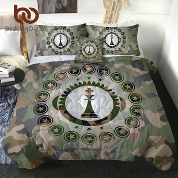 BeddingOutlet da Camuflagem 3D Xadrez Colcha Conjunto Verde Militar Camuflagem Tabuleiro de xadrez Consolador Pillowshams Com Capa de Almofada