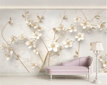 Beibehang 3d papel de parede Branco ameixa mural, TV de parede de fundo da sala de estar, quarto PLANO de fundo mural de papel de parede para parede 3 d