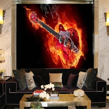 beibehang de fotos Personalizadas grandes pinturas de parede plano de fundo de papel de parede de sala de estar com TELEVISÃO de fogo guitarra abstrata 3d murais papel de parede