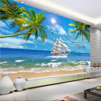 beibehang papel de parede 3D coqueiro vista para o mar Personalizada Foto Mural de Parede para Sala de estar Resumo a Arte de Decoração de papel de Parede