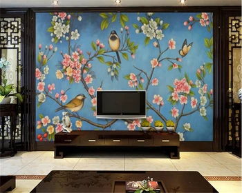 beibehang papel de parede papel de parede Personalizado ao estilo Chinês puro à mão pintura a óleo pintado de azul pássaro arte papel de parede de fundo