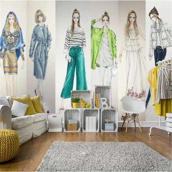 beibehang papel de parede Personalizado 3d fashion girl loja de roupas barbearia ilustração de fundo de sala de estar e quarto em 3d papel de parede