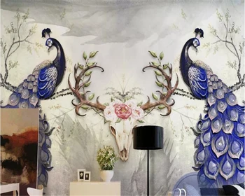 beibehang papel de parede Personalizado 3d murais atmosfera rica pavão auspicioso veado pintados à mão criativo Chinês plano de fundo do papel de parede