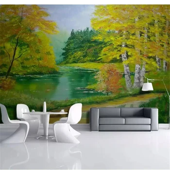 beibehang papel de parede Personalizado 3d murais Moderna paisagem de outono madeiras lago de pintura a óleo, TV da sala de estar de plano de fundo do papel de parede mural