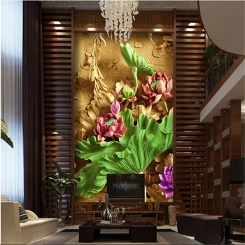 beibehang papel de parede personalizado de qualidade estéreo 3D lotus pórtico de Entrada, corredor de fundo, pintura de decoração de parede papel de parede