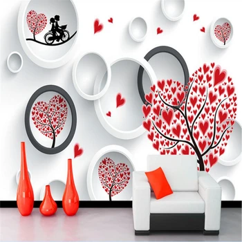 beibehang papel de parede Personalizado Fresco Adesivo de Parede Casal Amor Coração Árvore TV 3D papel de Parede mural de fotos de papel de parede para parede 3 d