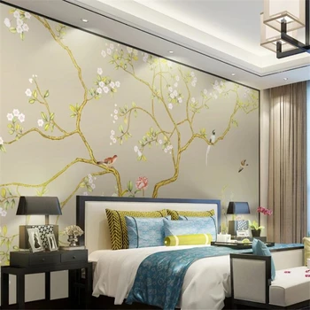 beibehang papier peint papel de parede Personalizado 3d mural nova e moderna Chinesa de seda pintados à mão caneta flor pássaro PLANO de fundo do papel de parede