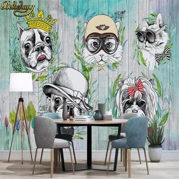 beibehang Personalizada foto 3D, mural de parede Animal gato dos desenhos animados do cão para Crianças, sala de plano de fundo em 3D pintura ou papel de parede decoração da casa