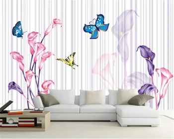 beibehang Personalizada foto de papel de parede 3D, plantas de jardim flores borboleta fresco pequeno sala de estar, quarto PLANO de fundo de papel de parede
