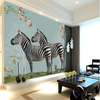 beibehang Personalizada Foto mural de Parede para Adesivo de Parede pintados a Mão Floresta Zebra Retro Fundo de Parede papel de parede 3d