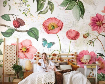 beibehang quarto de Crianças, papel de parede Americano flor pássaro de flores pintados à mão, arte papel de parede da tv da sala de estar de plano de fundo de papel de parede
