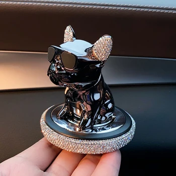 Carro Enfeite De Metal Balançar A Cabeça De Bulldog Francês Diamante Fragrância Purificado O Carro Dentro Condição De Ar Acessórios De Interiores Mulher
