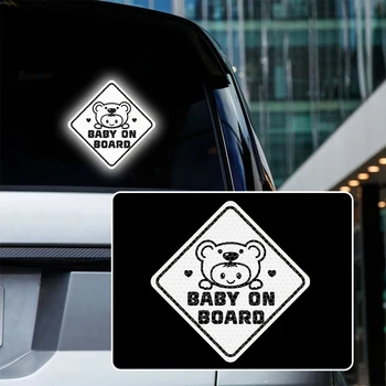 Cartoon Bebê com Urso de Chapéu de Bordo Altamente Reflexivo Adesivo para Carro Automático Criança no Carro a Noite Satety de Condução do Sinal de Aviso Decalques