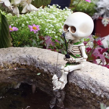 Criativo Esqueleto Cabeça Artesanato De Resina Mobiliário De Halloween Enfeites De Jardim De Jardim, Varanda Decoração Acessórios