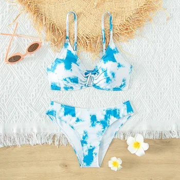 Céu Gravata Azul Tingida Conjuntos de Biquíni para Adolescente Meninas De 2 Peças de roupas de banho para Crianças Swimwear trajes de Banho
