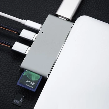 De alumínio 6 em 1 USB 3.1 Tipo C 4K compatíveis com HDMI, USB 3.0 SD TF Leitor de Cartão Tipo de Hub C Adaptador de Carga para MacBook Pro