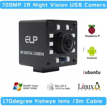ELP HD de 720P Amplo ângulo de Vigilância CCTV Câmera USB lente olho de peixe CMOS OV9712 Mini caixa de CORTE do IR do DIODO emissor de Câmera USB Com Leds IR