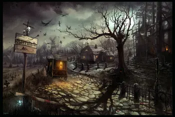 escuro assombrada casa cheia árvore da lua estrada cenários de Computador de Alta qualidade de impressão de Halloween fundos