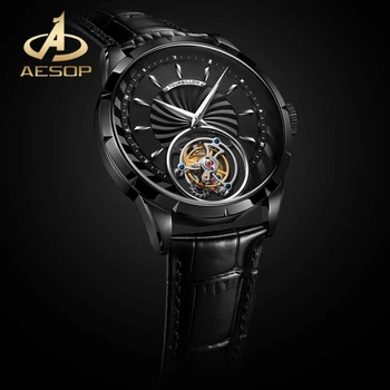ESOPO Real Genuíno Tourbillon relógios Mecânicos de Negócios Tendência Homens Relógio Impermeável Vidro de Safira Assistir