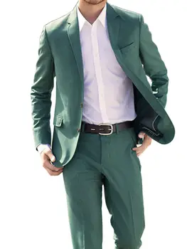 Feito Verde os Homens de Ternos Casaco Vestido Blazer Slim Fit Calças sob medida Festa de Casamento, o Desgaste do Vestuário Masculino 2Pcs Jaqueta Calças
