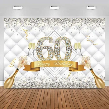 Feliz Aniversário de 60 anos do pano de Fundo o Ouro, a Prata Glitter Fotografia de Fundo Champagne Decorações do Partido Brilho de Diamante Foto do Banner
