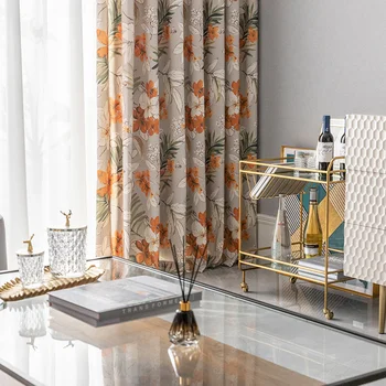 Flor cortinas moderno e minimalista cortinas de algodão e poliéster impresso cortinas de sala e quarto