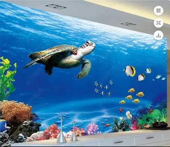 Foto 3d papéis de parede personalizados mural Hd Oceano Mundo Submarino de Tartaruga, Peixes de fundo de sala de estar, casa de decoração de papel de parede para parede 3d