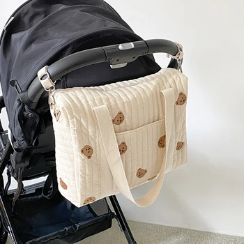 Fralda de algodão Sacos de desenhos animados Impresso Bordado Maternidade Saco Grande-capacidade Multi-funcional para o Carrinho de Passeio Mãe de Bolsas